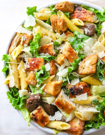 bowl of chicken caesar salad