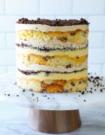 passionfruit layer cake with chocolate crumbles