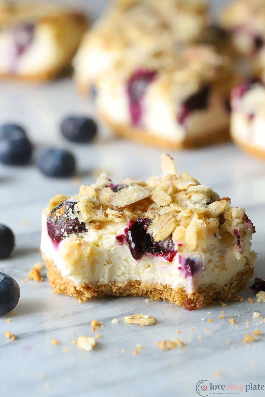 Blueberry Streusel Cheesecake Bars • Love Every Plate