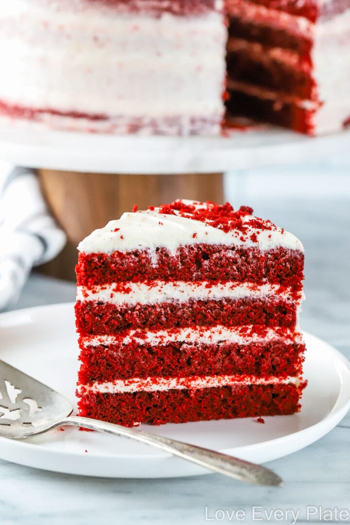 Red Velvet Cake with Cream Cheese Frosting • Love Every Plate