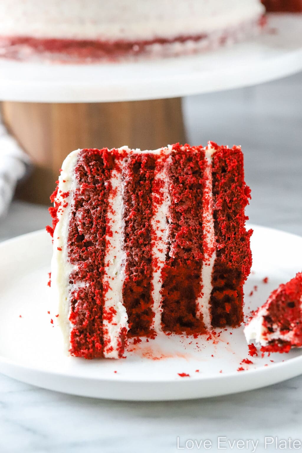 Red Velvet Cake with Cream Cheese Frosting • Love Every Plate