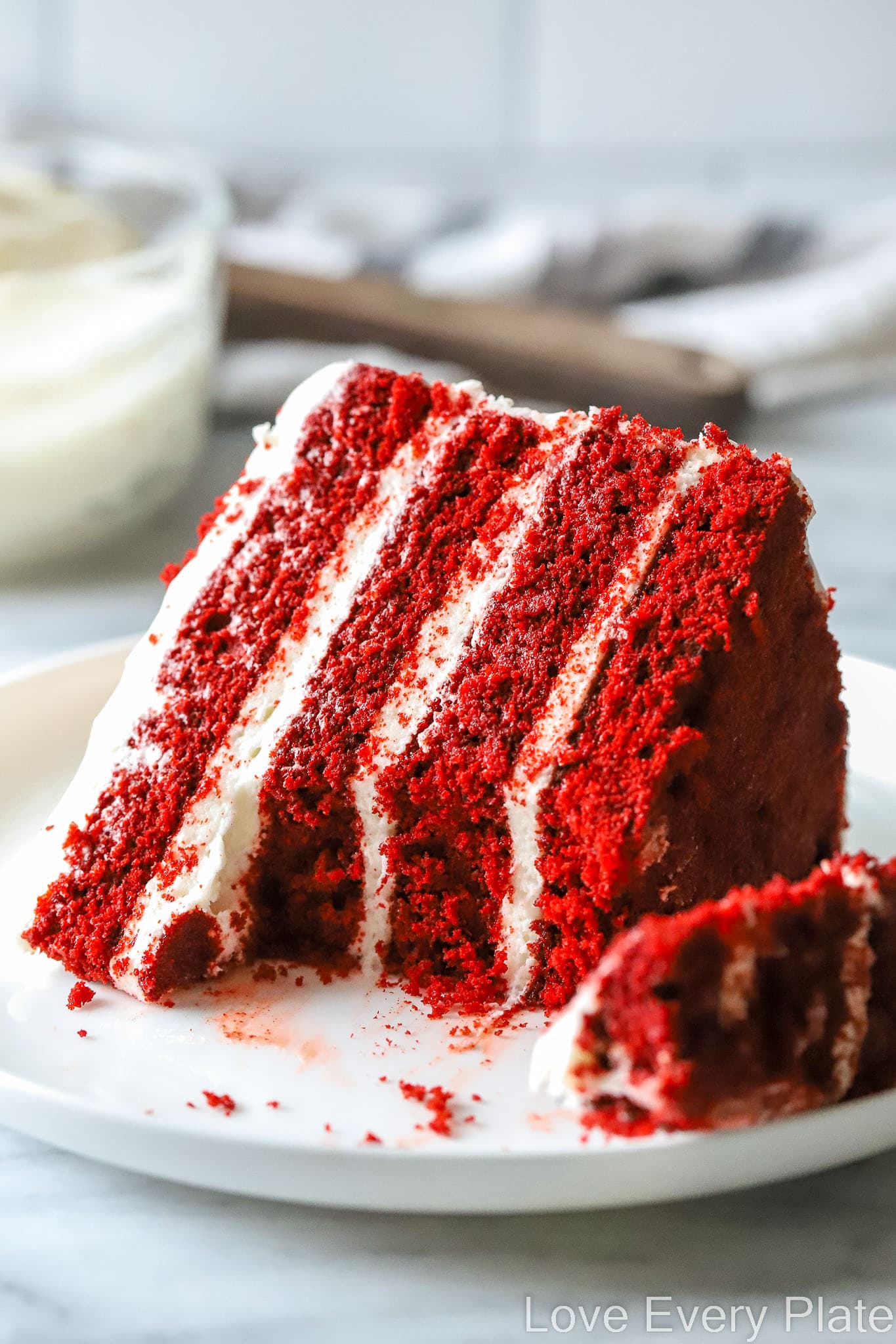 Red Velvet Cake with Cream Cheese Frosting • Love Every Plate