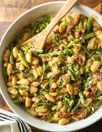 plate of gnocchi with asparagus