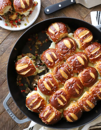 round pan of slider sandwiches