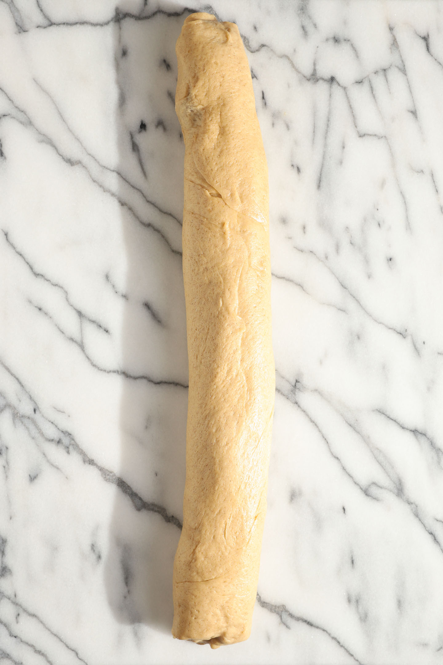 apple babka dough log before being shaped